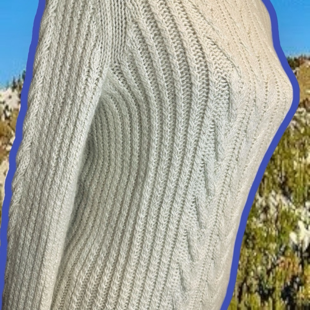 Eddie Bauer Vintage Cream & Silver Metallic Cable Knit Angora-Blend Sweater Sz S - Picture 12 of 12